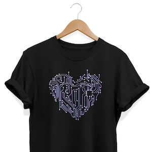 Heart Components T-Shirt, Alternative Clothing, Grunge Shirt, Glitch Clothes, Retro Computer Tee, Casual Streetwear, Developer, Programmer