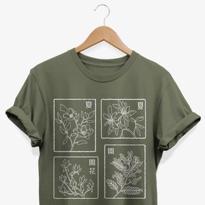 Japanese Flowers T-shirt: Vintage Botanical Graphic Tee