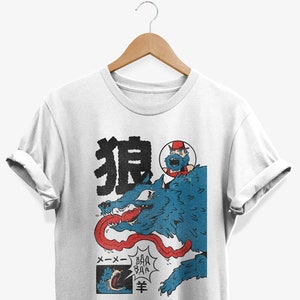 Camiseta retro con diseño de lobo y animales japoneses, camiseta con gráficos de arte de tatuajes, moda urbana japonesa, regalos para amantes del anime japonés