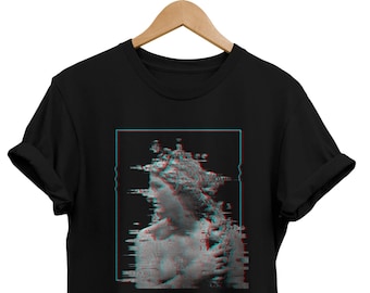 Koszulka Vaporwave Glitch | Koszulka z grafiką Cyborg Statue