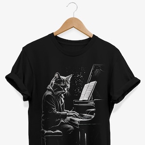 Cat Playing Piano T-Shirt: Music Lover Gift