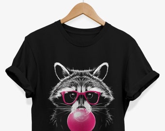 Quirky Raccoon Bubble Gum Graphic T-Shirt | Animal Lover Gift