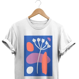 Floral Abstract Art Shapes T-shirt, Artistic Minimalist Flower Graphic Tee, Retro Vibrant 90s Style Clothing