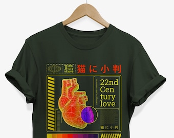 Futuristic Heart T-shirt: Japanese Streetwear Y2K Graphic Tee