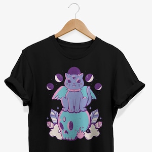 Camiseta gótica pastel con gato de Harajuku, camiseta gráfica de estilo gótico kawaii, camiseta gótica con gatito lindo y espeluznante