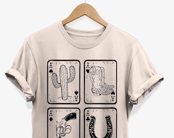 Camiseta con diseño retro de cartas de póquer del oeste / Camiseta con gráfico de cartas de ases / Regalo para vaqueros y vaqueras
