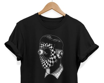 Abstraktes Gesichts-Kunst-T-Shirt: Weirdcore-Optische Täuschung-Grafik-T-Stück