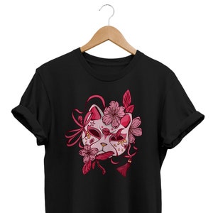 Cat Mask T-shirt, Grunge Clothes, Alternative Clothing, Japan Streetwear, Japanese Retrowave, Retro Anime Shirt, Vintage Japanese Apparel