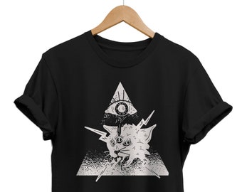 T-shirt graphique oeil de chat occulte, mode gothique sombre
