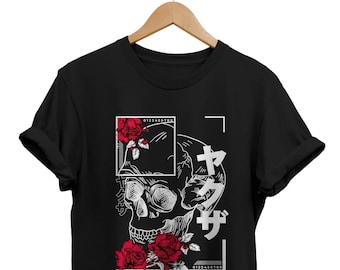 Skull Red Roses T-shirt: Japanese Goth Grunge Streetwear