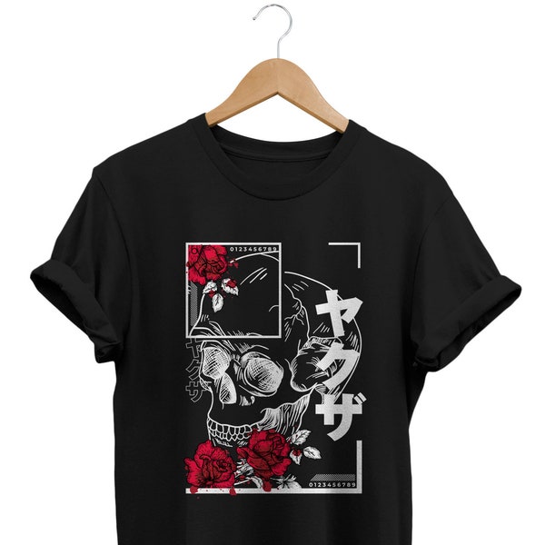 Skull Roses Goth Shirt, Grunge Clothing, Japanese Aesthetic T-shirt, Alternative Gothic Clothes, Japan Streetwear, Tumblr Clothes, E-girl