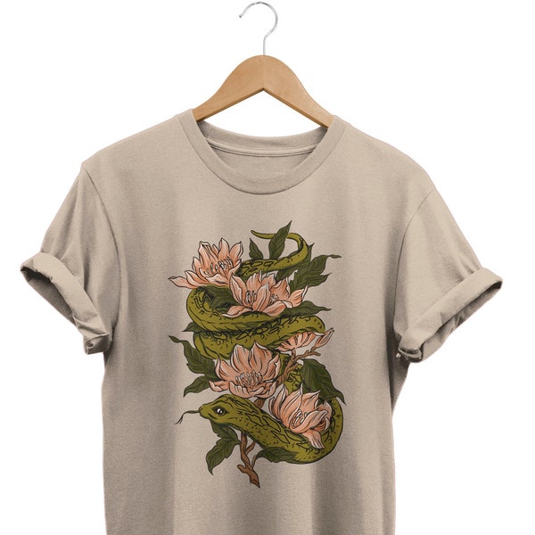 Chemise beauté serpent, T-shirt Cottagecore, tenue grunge, vêtements grunge Fairycore, mode alternative, vêtements gothiques, art vintage, tee-shirt serpent