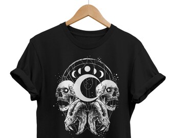Gothic Skulls Moon Phases T-Shirt, Alternative Goth Style