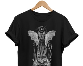Camiseta de gato murciélago satánico: camiseta con gráficos góticos y ocultistas