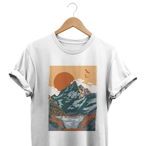Vintage Landscape T-shirt, Abstract Clothes, Retro Sunset Shirt, Modern Tee, Artsy Outfit, Minimalist Design, Boho Apparel, Comfort Color