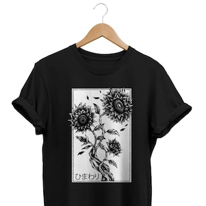 Sunflower Shirt, Tattoo Art T-shirt, Grunge Clothes, Japan Streetwear, Alternative Clothing, Edgy Outfit, Synthwave Apparel, Street Art