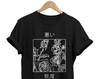 Japanese Black Roses T-Shirt: Edgy J-Fashion Streetwear