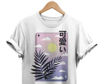 T-shirt Vaporwave, motif de feuilles japonaises, streetwear urbain