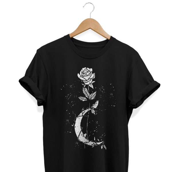 Rose Moon shirt, Gothic t-shirt, Grunge Tshirt, Wiccan Clothing, Witchcraft Clothes, Spiritual Apparel, Witchy Women Tees