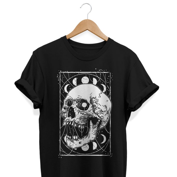 Chemise gothique tête de mort, Vêtements alternatifs, T-shirt Phases de lune, Mode Strega, Vêtements gothiques pastel, Tenue occulte, T-shirt graphique, T-shirt avant-gardiste