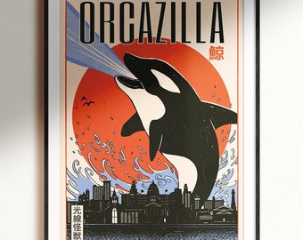 Orcazilla Art Print: Japanese Sea Monster Poster