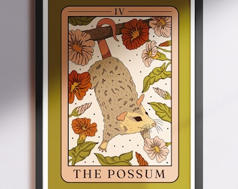 Possum Tarot Card Print: Botanical Cottagecore Wall Art