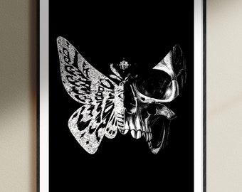 Skull Butterfly Gothic Art Print: Dark Cottagecore Halloween Decor