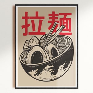 Vintage Japanese Ramen Bowl Print: Kitchen Restaurant Art