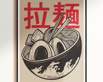 Vintage Japanese Ramen Bowl Print: Kitchen Restaurant Art