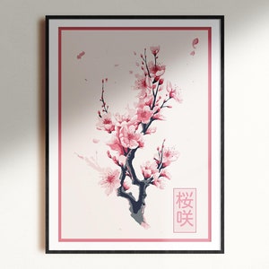 Cherry Blossom Wall Art, Sakura Flowers Poster, Japanese Aesthetic Floral Art Print, Elegant Japan Culture Gift, Japanese Nature Home Decor