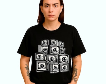 Retro Eyeball TV T-Shirt: Creepy Horror Art, Dark Grunge Tee