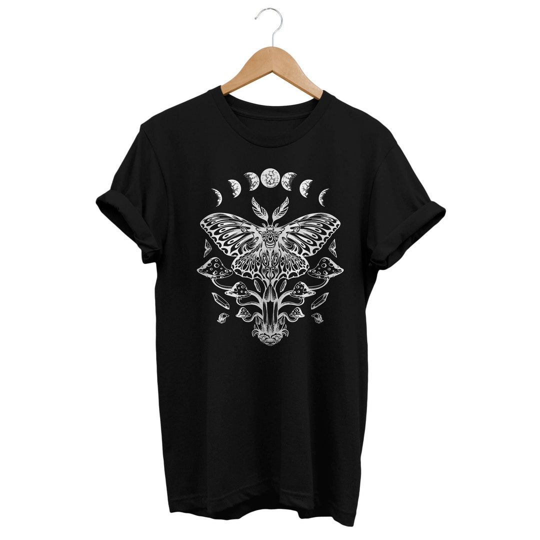 Mushroom Moth T-shirt, Grung Fairycore Clothing, Moon Phases Shirt ...