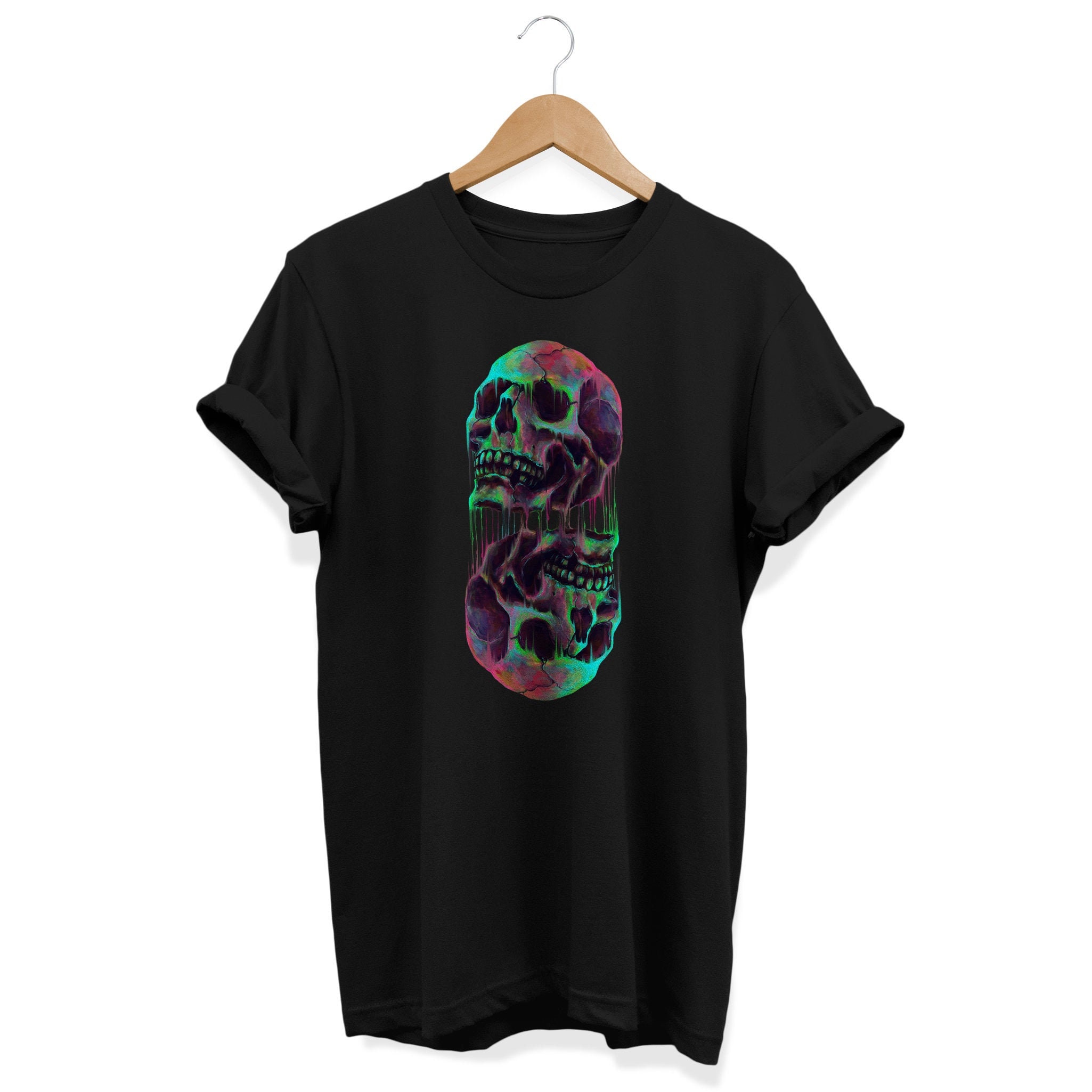 Skull Fangs Neon Blue Print Size Medium Short Sleeve T-shirt Gothic Breathable Skull Fangs Neon Blue Print Size Medium Short Sleeve T-shirt Gothic Breathable
