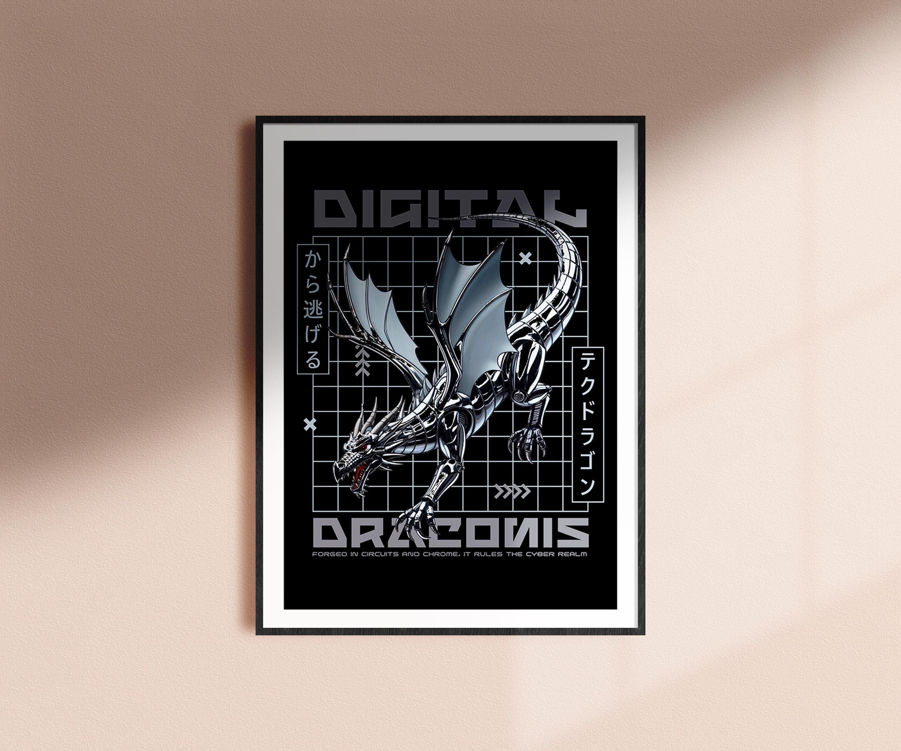 Cyberpunk Dragon Print: Japanese Sci-Fi Wall Art