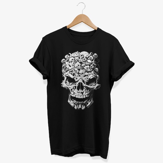 不気味なスカル＆ボーンズTシャツ：ゴシックで不気味なグラフィックT 