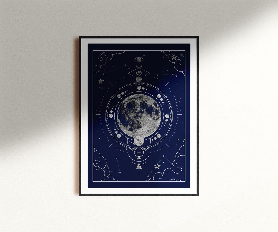 Moon Phases Art Print: Starry Night Sky, Celestial Wall Decor - Etsy