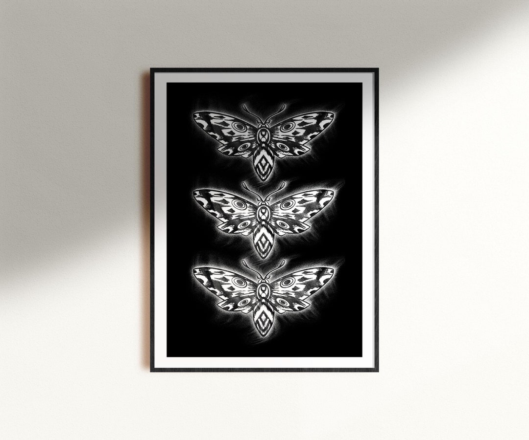 Trio of Moths Art Print: Gothic Halloween Decor - Etsy