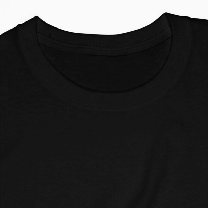 May include: A black t-shirt with a crew neck.
