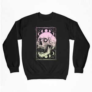 Skull Sweatshirt, Moon Phases Sweater, Pastel Goth Jumper, Witchy Clothes, Gothic Clothing, Alternative Fashion, E-girl Outfit, Edgy Girl