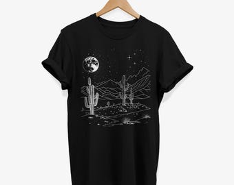 Desert Landscape T-shirt: Full Moon Cactus Graphic Tee - Etsy