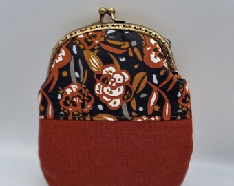 Clutch bag for everything, hand clutch, clap click clutch bag, snap pouch, autumn clutch, rust clutch bag, floral clutch