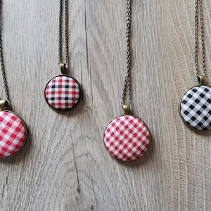 Square necklace, fabric necklace, button necklace, chess necklace, gingham necklace