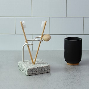 Toothbrush Holder with Recycled Granite and Aluminum