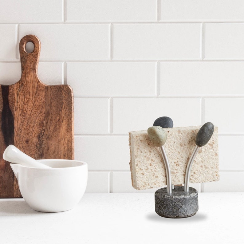 Stone Sponge Holder - Granite Sink Organizer - Kitchen Counter Space Saver - Unique Kitchen Gift image 1