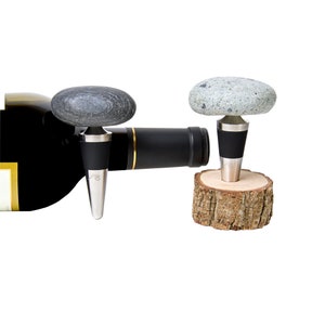 Natural Stone and Stainless Steel Bottle Stopper, Rubber Plug Seals Tight