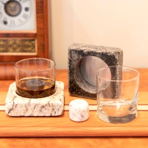Granite Whiskey Chiller Coaster Set: Set of two with Recycled Glass Tumblers