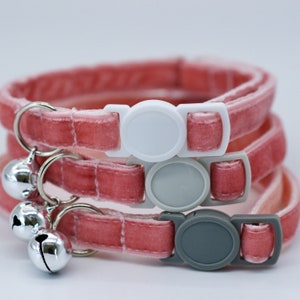 Dusty Rose - Adjustable Double Velvet cat collar with breakaway buckle and jingle bell or non breakaway and d ring. Handmade in Australia.