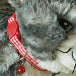 GINGHAM RED Red and White Cat Collar with Breakaway Buckle, Split Ring and Removable Bell. Handmade in Australia. image 7