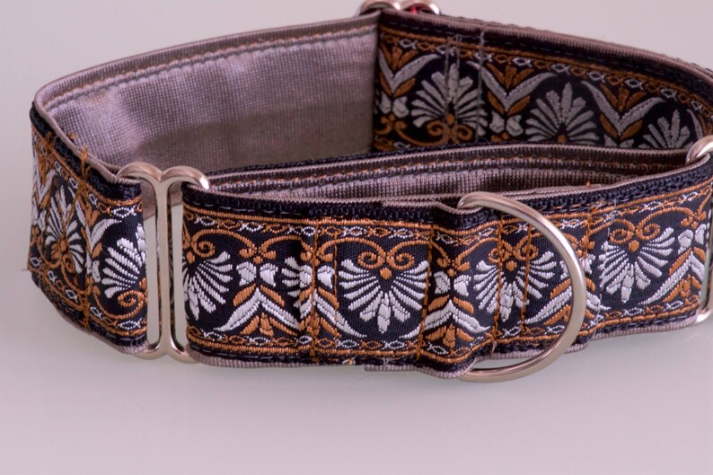 GATSBY Silver and Bronze Brocade 4cm Martingale Dog Collar for Etsy