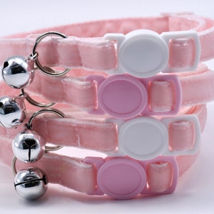 Ballet Pink- Adjustable double velvet collar with breakaway buckle and removable bell or non breakaway and D ring. Handmade in Australia.